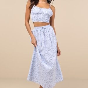 Lulus Delightful Blue Gingham Two-piece Midi Dress - Size XL